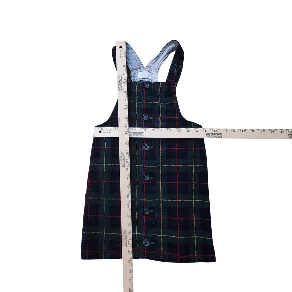 The Children's Place Girls Green Plaid Corduroy‎ Jumper Dress Size 6X/7 Holiday